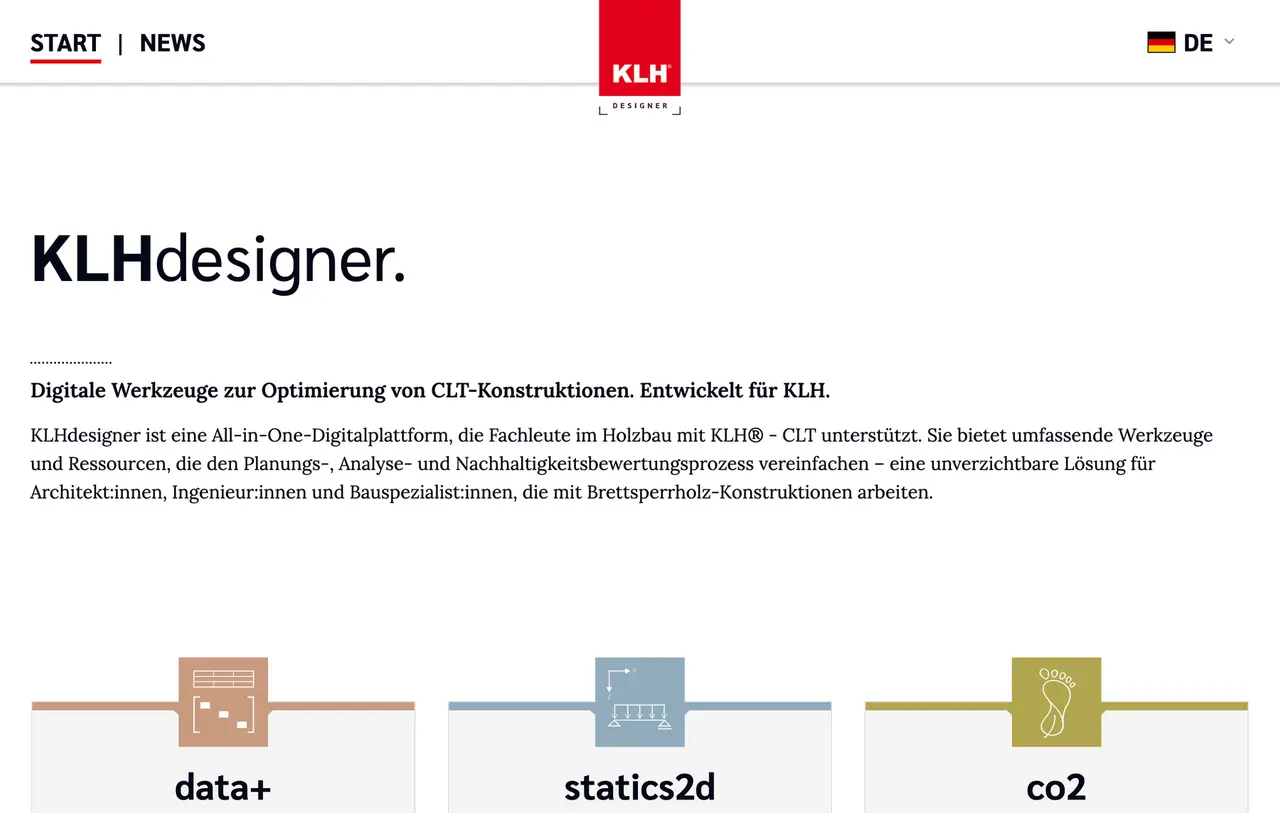 Screenshot of the KLHdesigner website showing multiple specialised apps for CLT design.