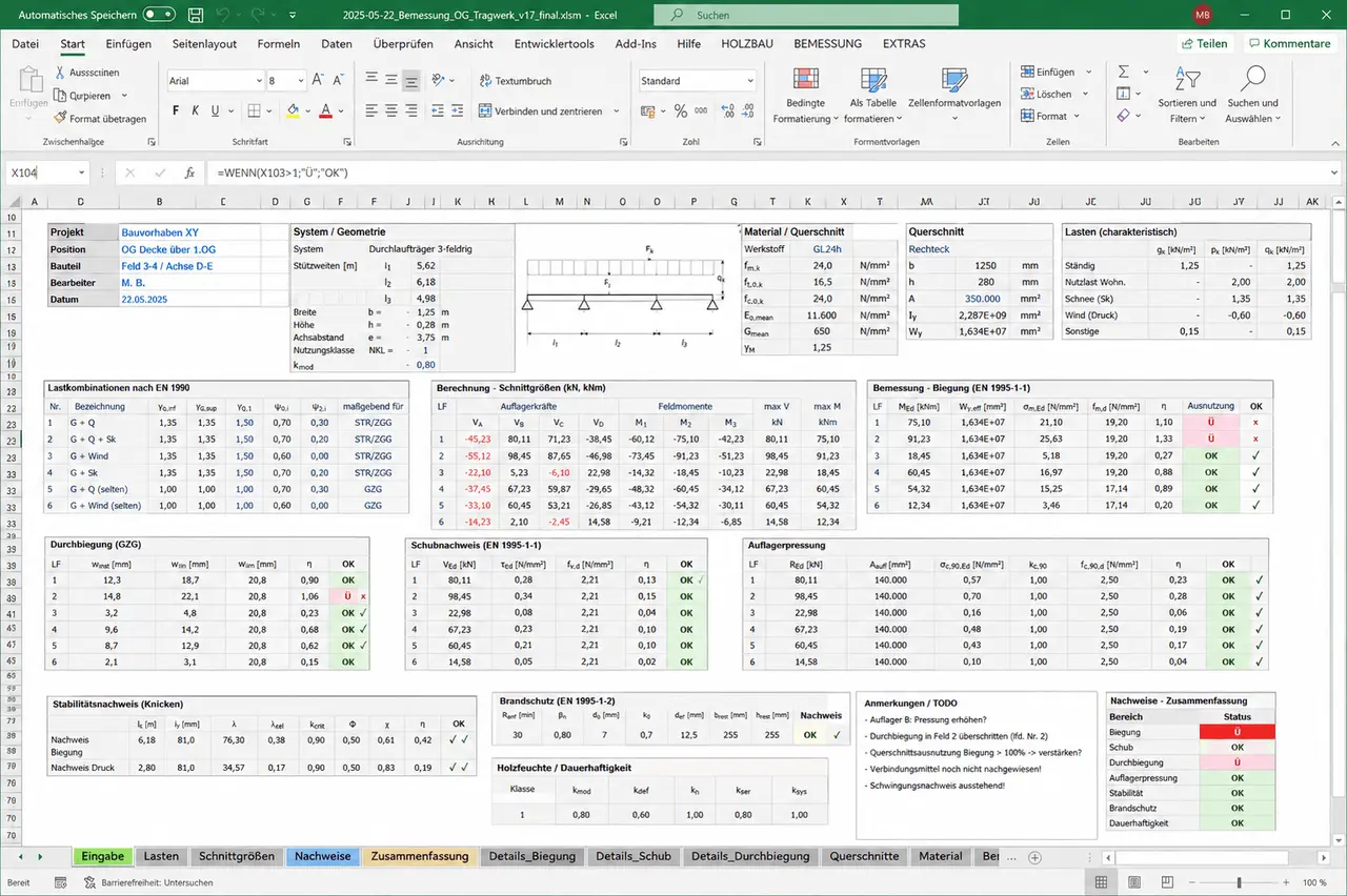 Illustrative Excel reconstruction of a complex engineering workflow